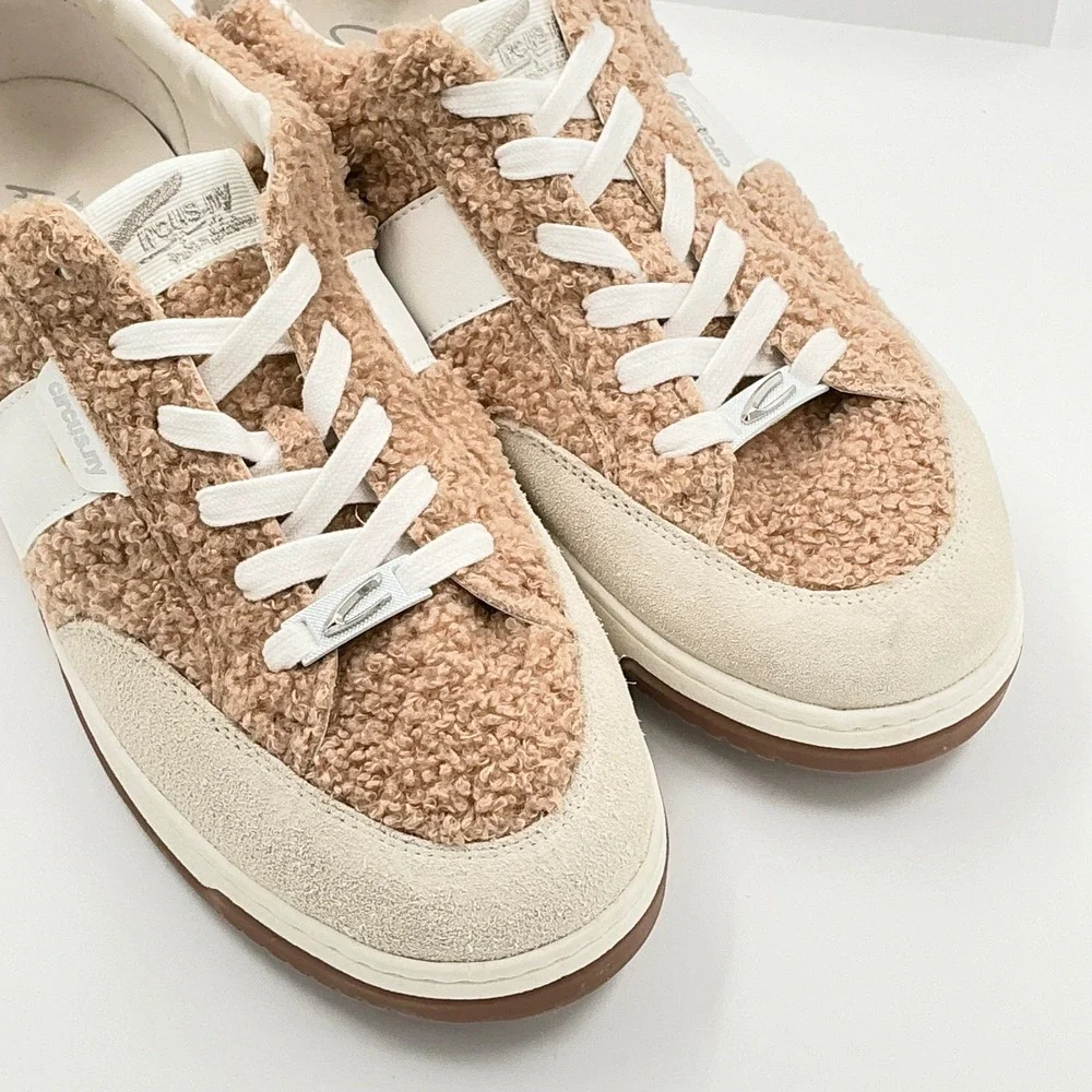 Circus NY Sam Edelman Size 12 Cozy Faux Fur Sneakers Tan White NEW Vance $90
